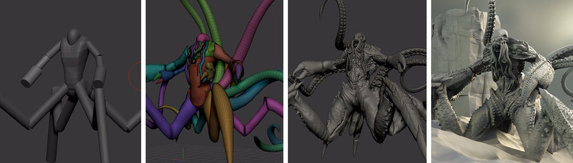 digital sculpture of fantastic creatures with zbrush